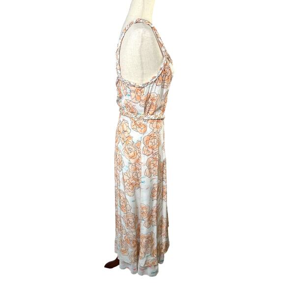 Dyvna Chacha Dress Womens Size 10 Peach Floral Braided Strap Belted Silk Midi - Picture 10 of 16